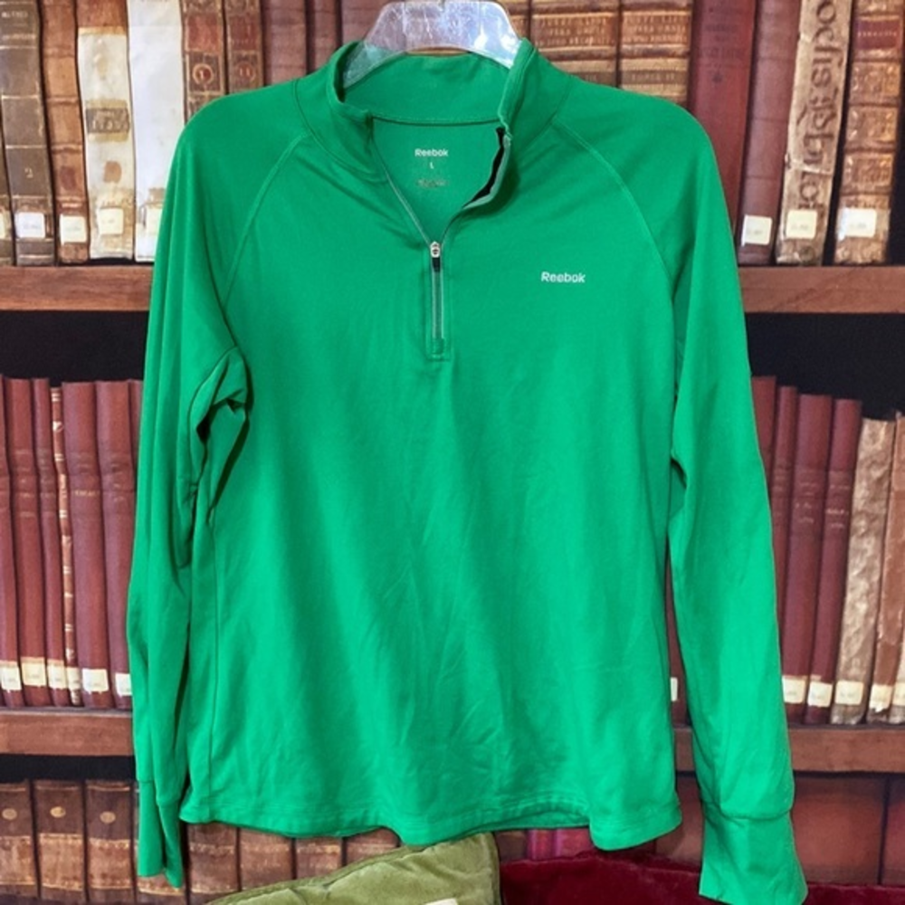 Reebok Women’s Green Quarter Zip Athletic Pullover Sleeve Pocket L